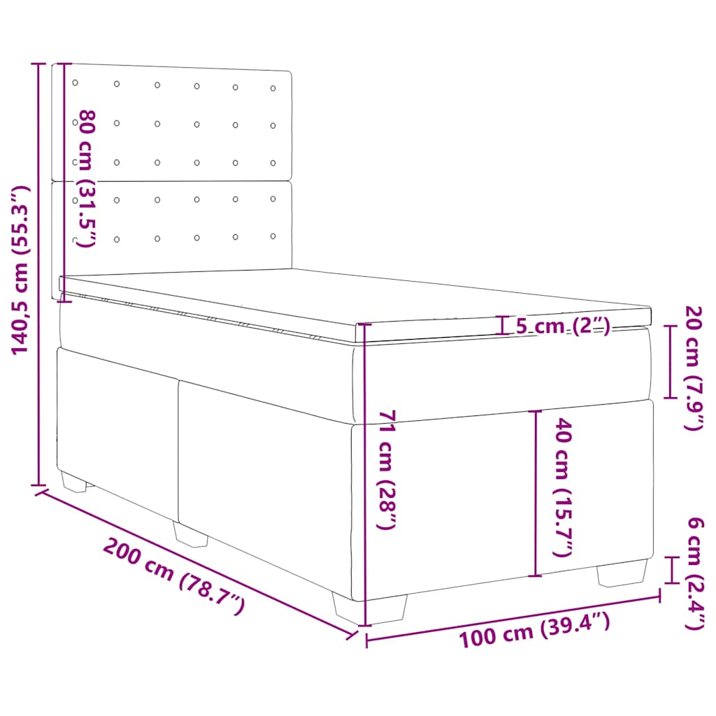 Box spring krevet s madracem plavi 100x200 cm baršunasti