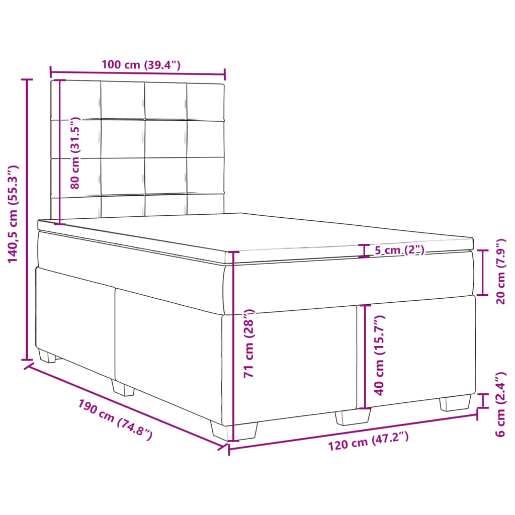 Krevet box spring s madracem tamnosivi 120 x 190 cm baršun