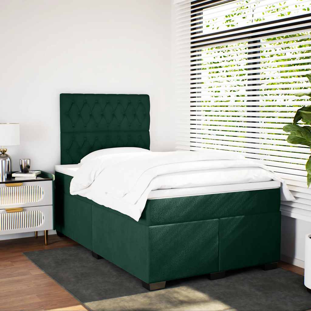 Krevet box spring s madracem tamnozeleni 120x190 cm baršunasti