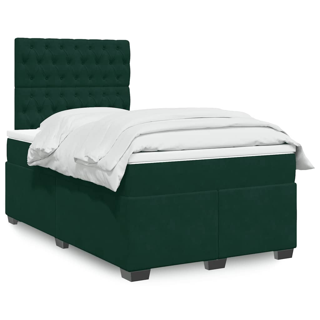 Krevet box spring s madracem tamnozeleni 120x190 cm baršunasti