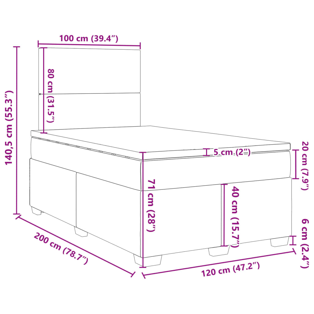 Box spring krevet s madracem svjetlosivi 120x200 cm baršunasti