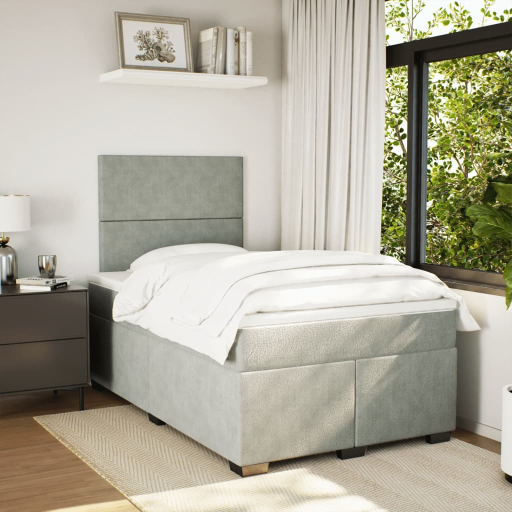 Box spring krevet s madracem svjetlosivi 120x200 cm baršunasti