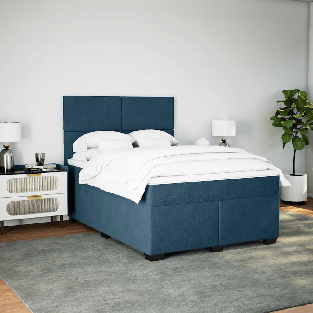 Krevet box spring s madracem plavi 160 x 200 cm baršunasti