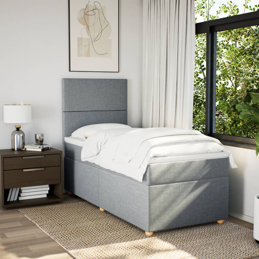 Box spring krevet s madracem svjetlosivi 90x190 cm od tkanine