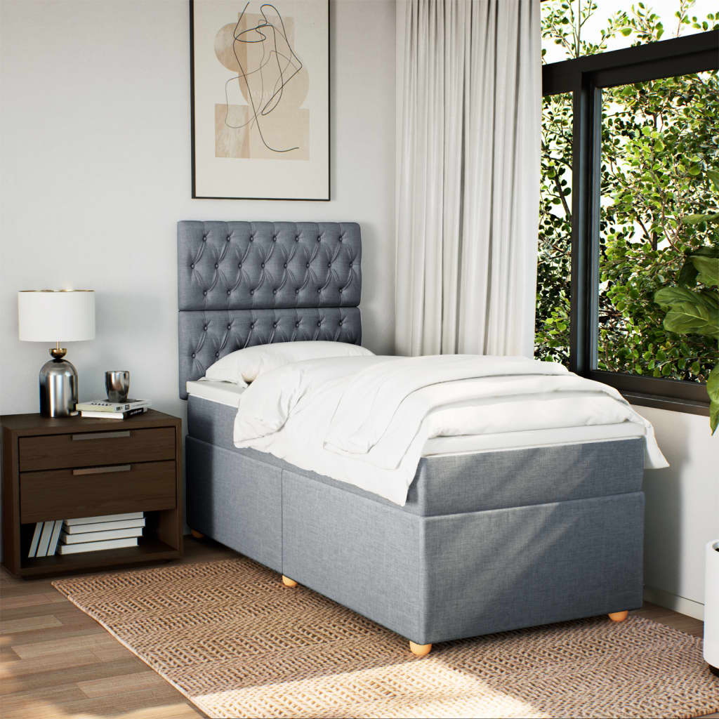 Box spring krevet s madracem svjetlosivi 90x190 cm od tkanine