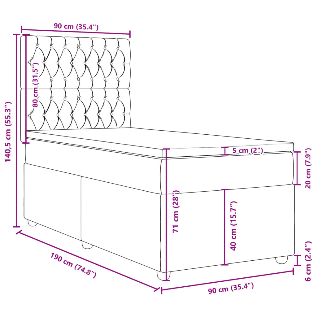 Box spring krevet s madracem svjetlosivi 90x190 cm od tkanine