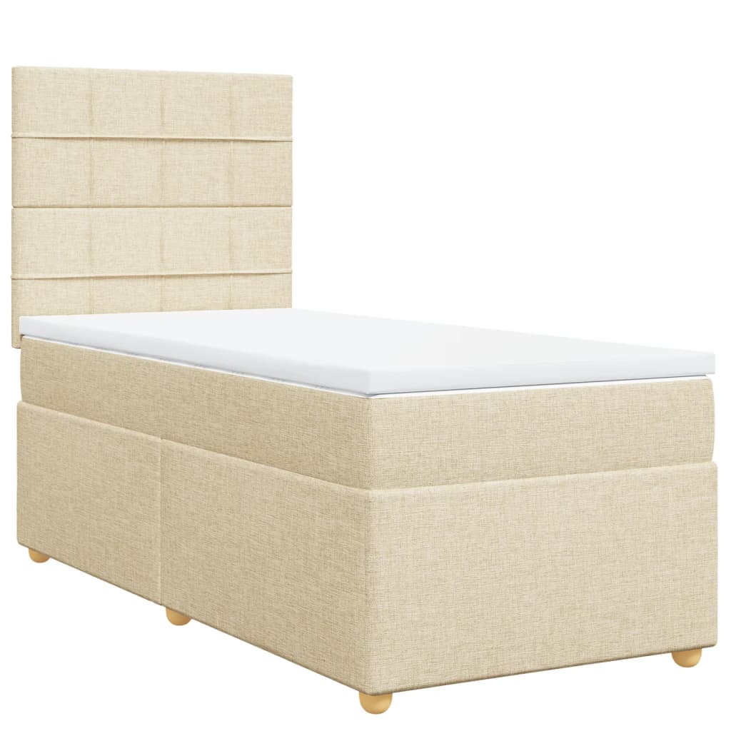 Krevet s oprugama i madracem krem 90 x 200 cm od tkanine