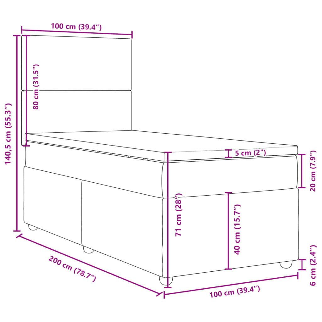 Krevet s oprugama i madracem crni 100 x 200 cm od tkanine