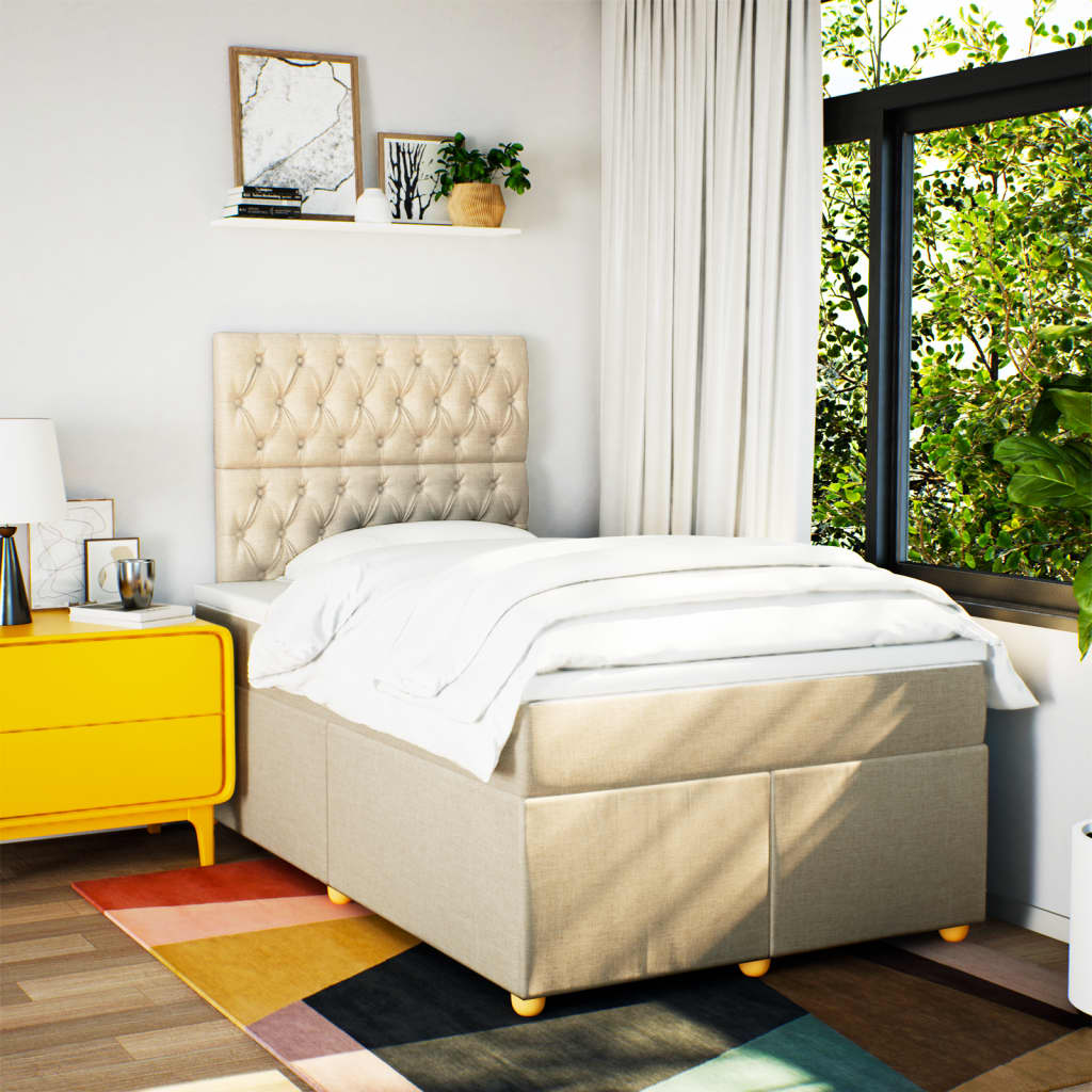 Krevet box spring s madracem krem 120 x 190 cm od tkanine