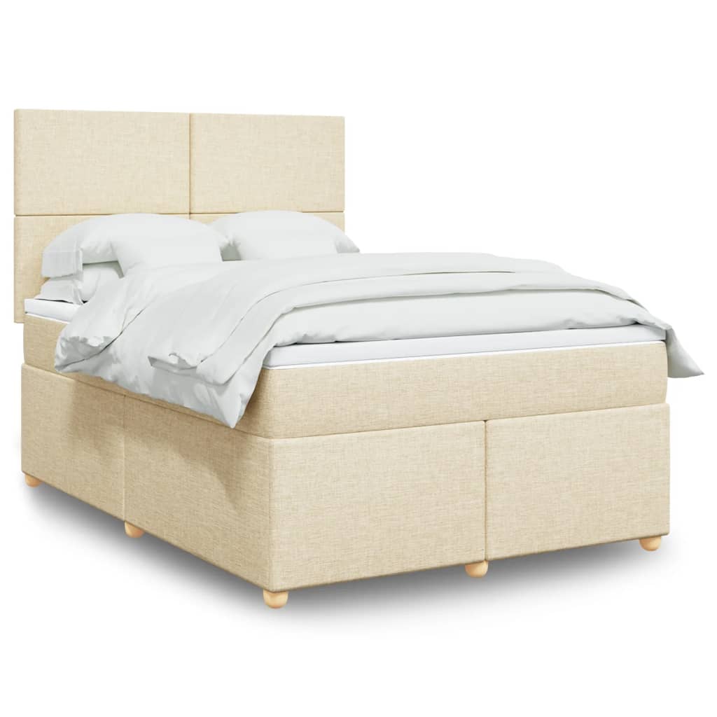 Krevet s oprugama i madracem krem 140 x 190 cm od tkanine