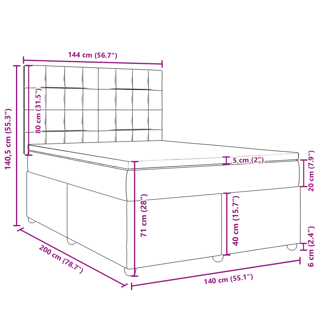 Krevet s oprugama i madracem krem 140x200 cm od tkanine