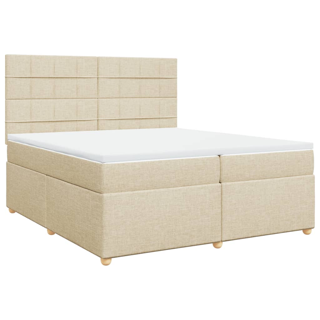Krevet s oprugama i madracem krem 200 x 200 cm od tkanine