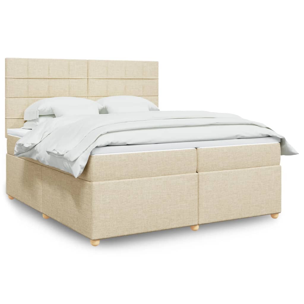 Krevet s oprugama i madracem krem 200 x 200 cm od tkanine