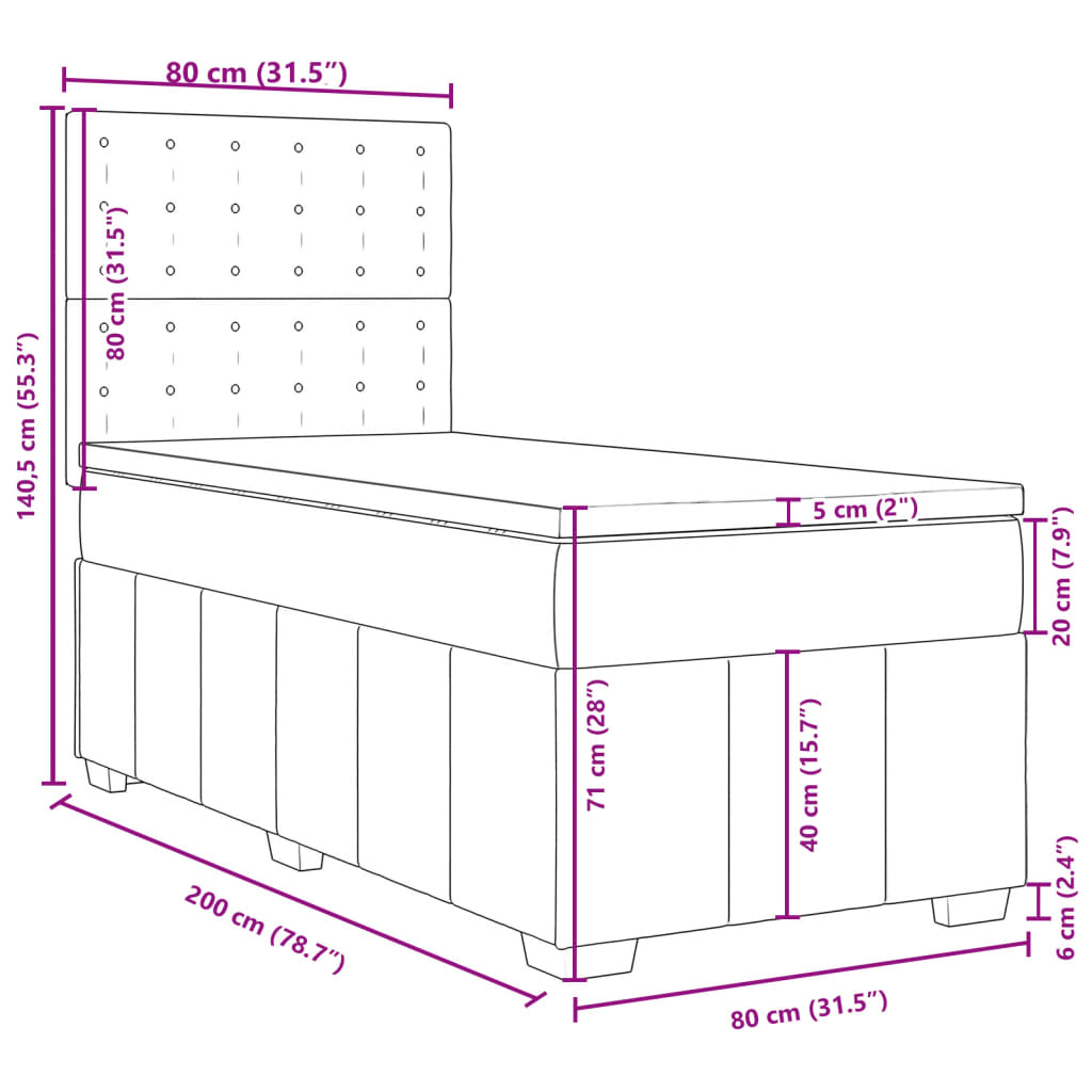 Box spring krevet s madracem crni 80 x 200 cm od tkanine