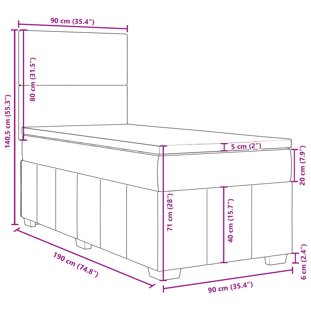 Box spring krevet s madracem crni 90x190 cm od tkanine