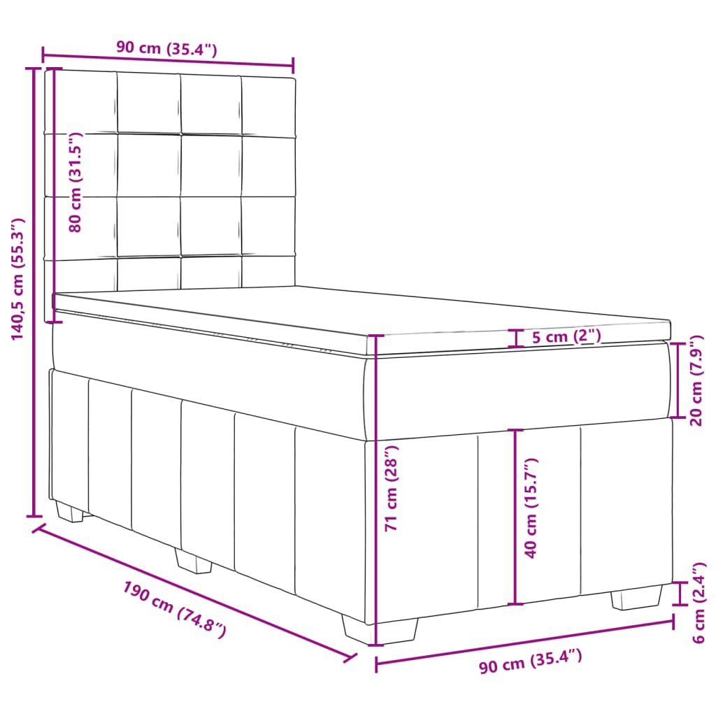 Box spring krevet s madracem crni 90x190 cm od tkanine