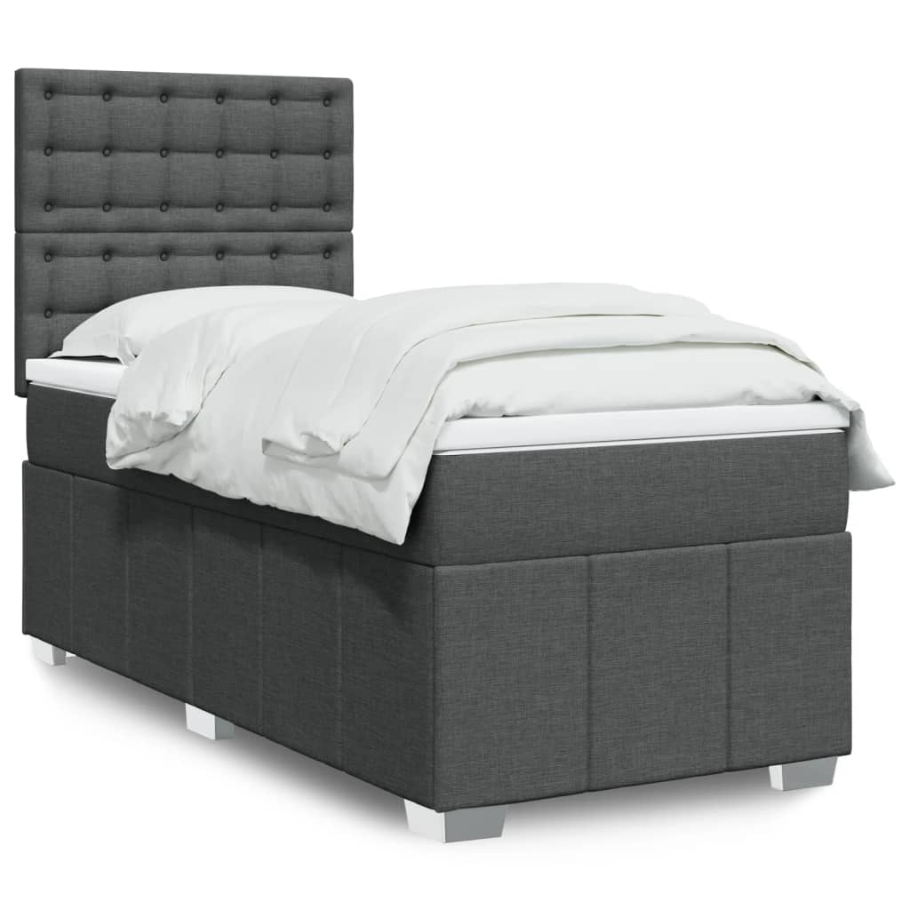 Krevet s oprugama i madracem tamnosivi 90x200 cm od tkanine