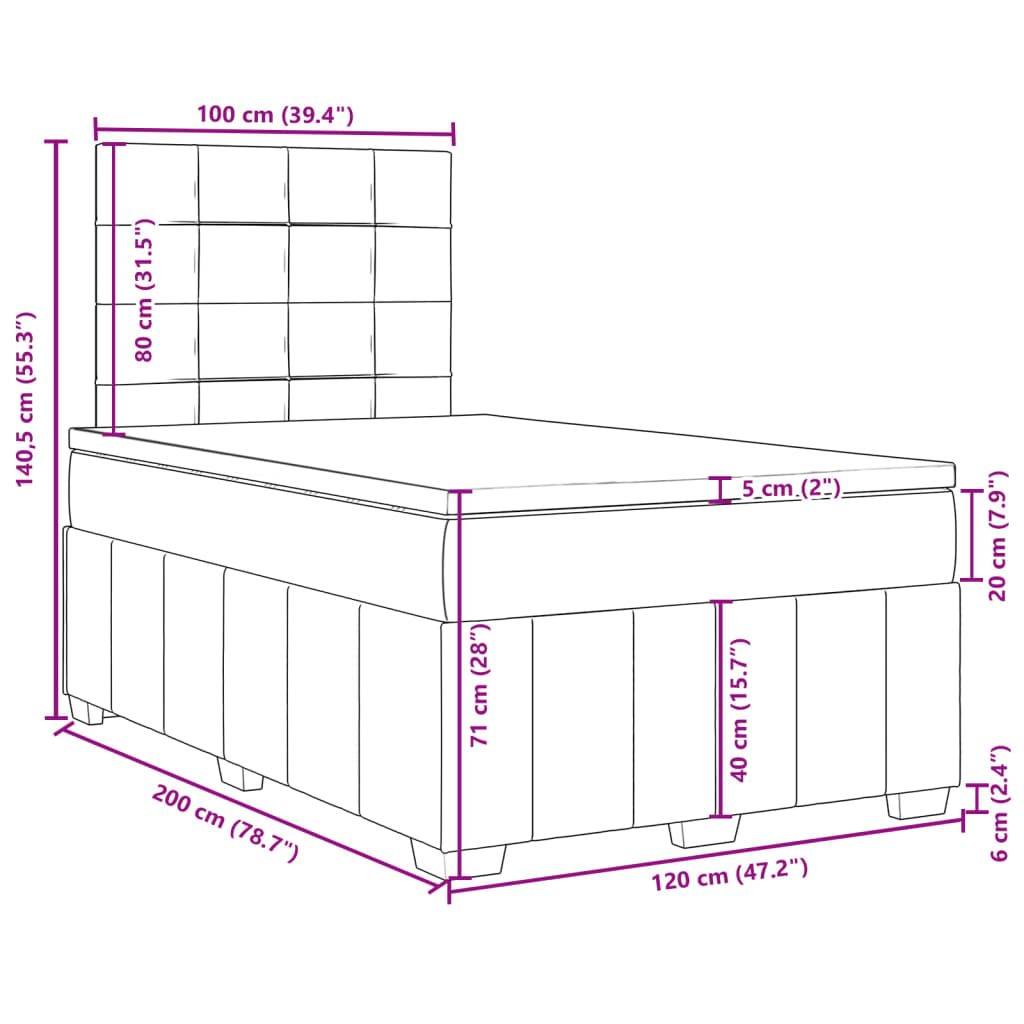 Krevet box spring s madracem crni 120 x 190 cm od tkanine