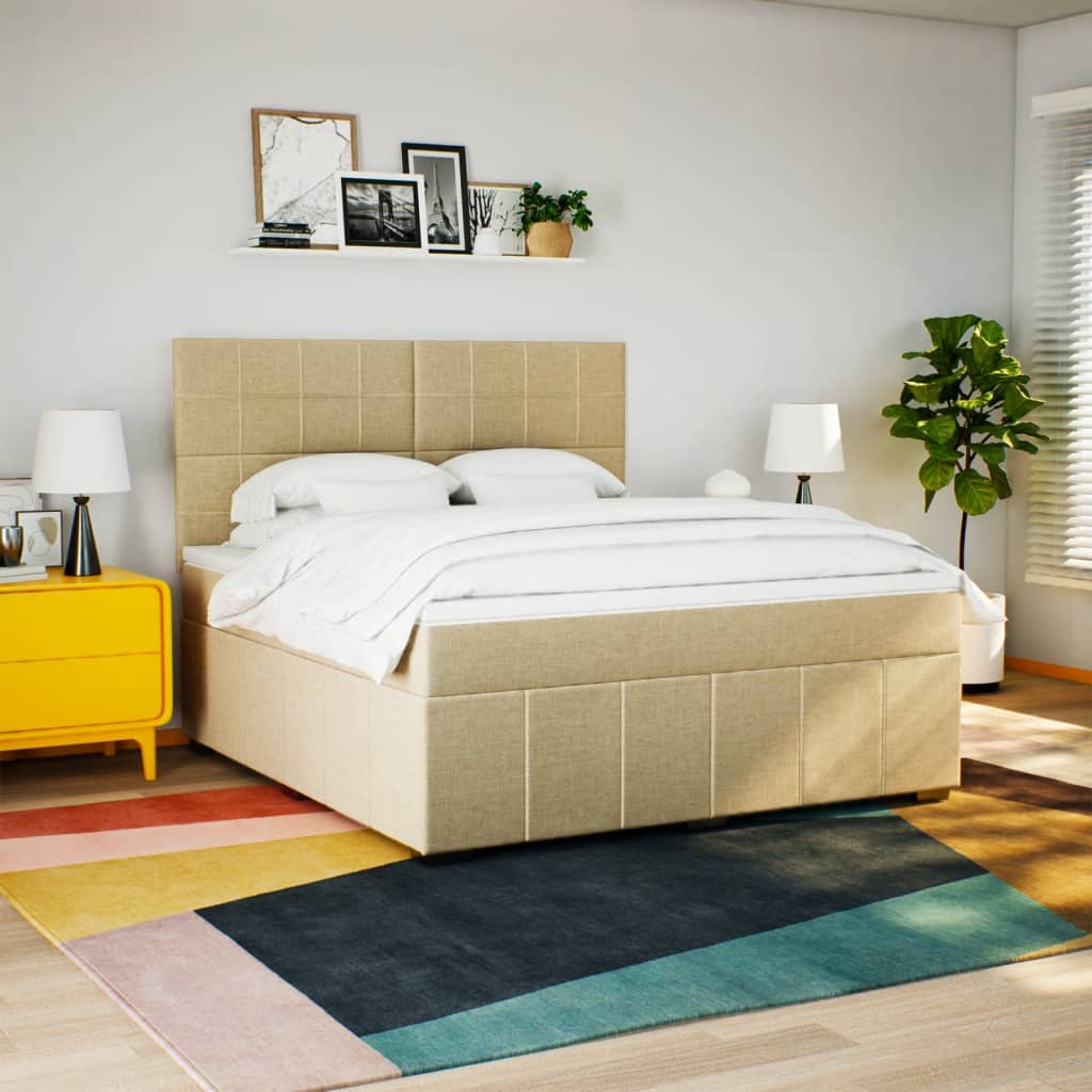 Krevet s oprugama i madracem krem 180x200 cm od tkanine