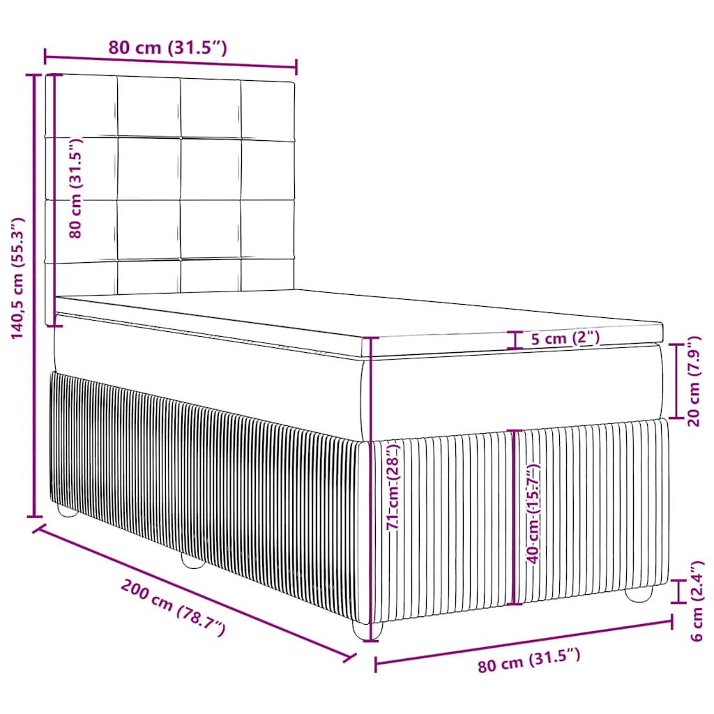Krevet s oprugama i madracem plavi 80x200 cm od tkanine