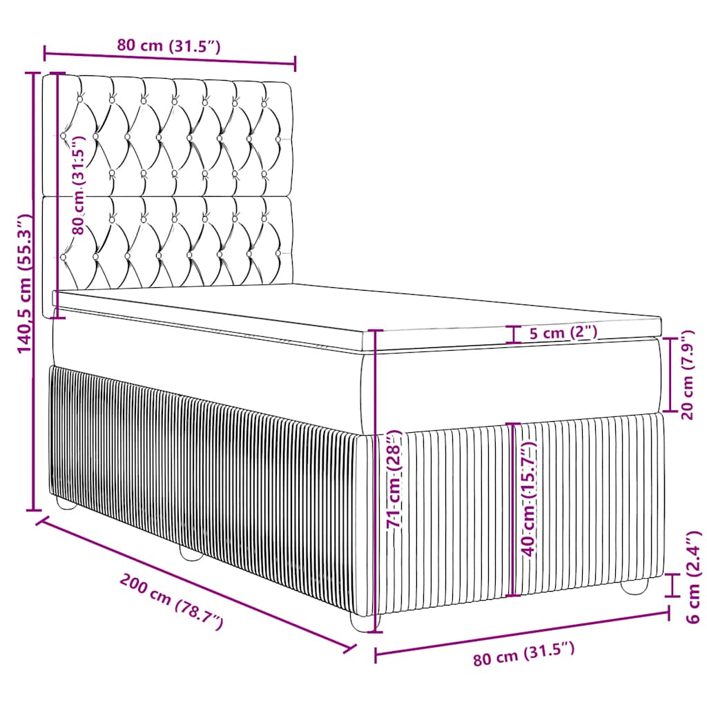 Box spring krevet s madracem crni 80 x 200 cm od tkanine