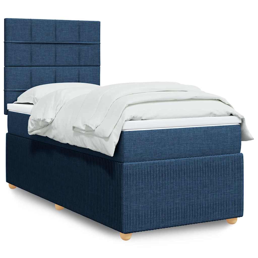 Krevet s oprugama i madracem plavi 90 x 190 cm od tkanine
