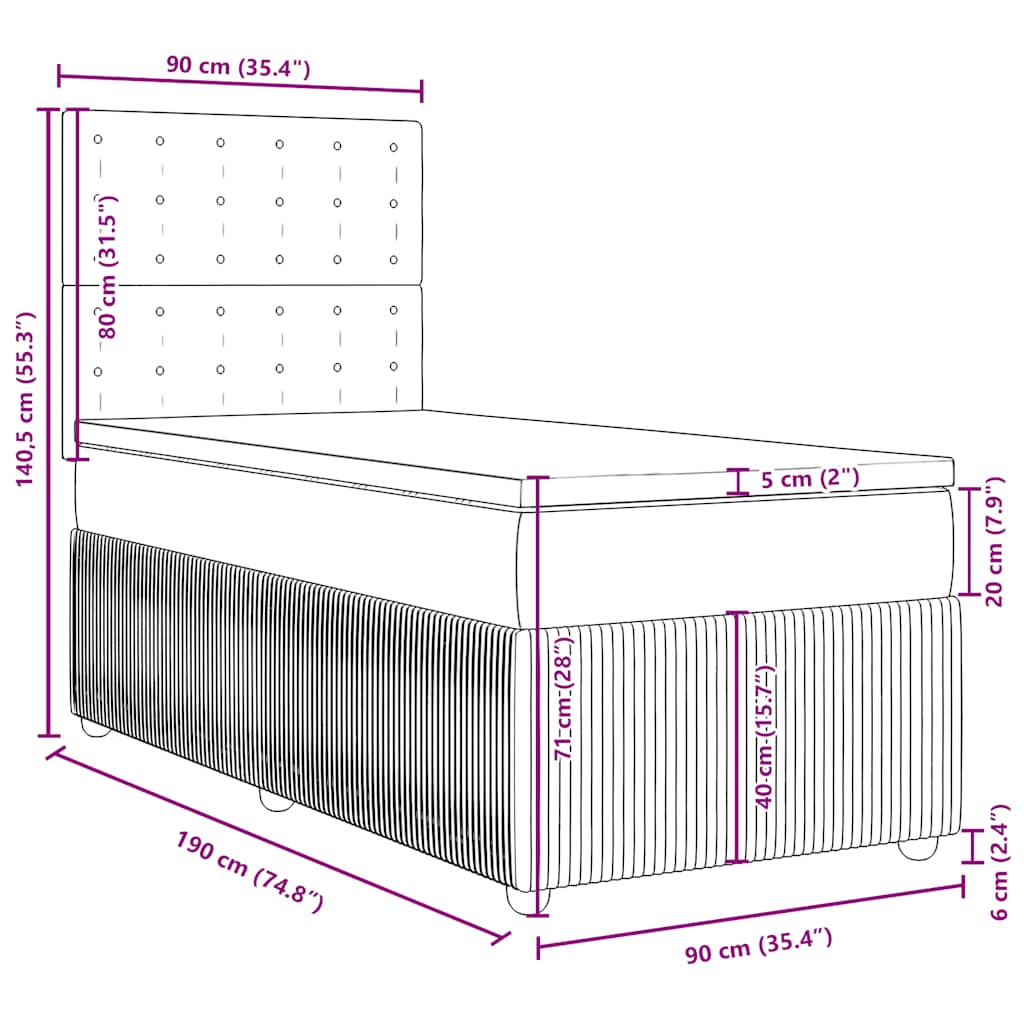 Box spring krevet s madracem svjetlosivi 90x190 cm od tkanine