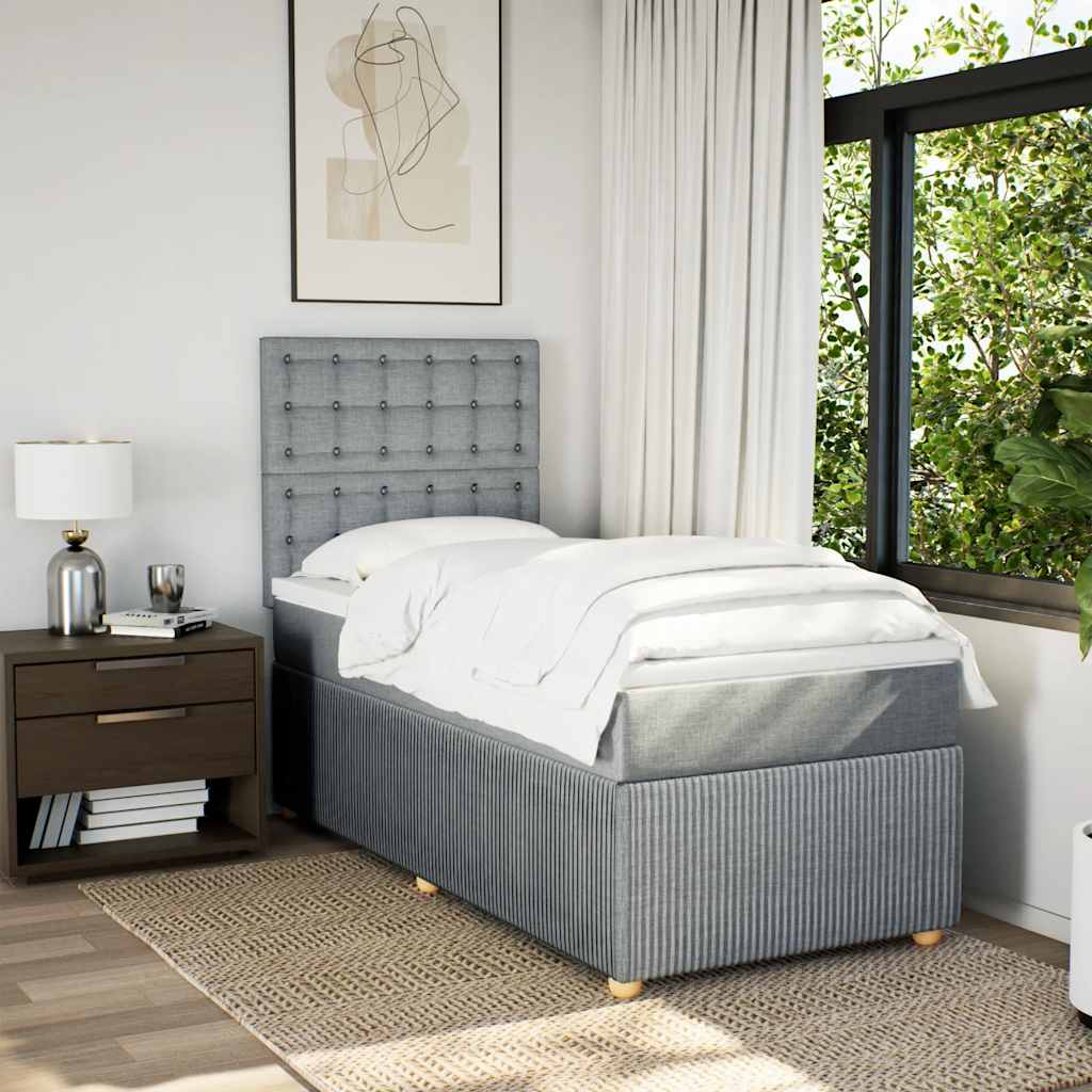 Box spring krevet s madracem svjetlosivi 90x190 cm od tkanine