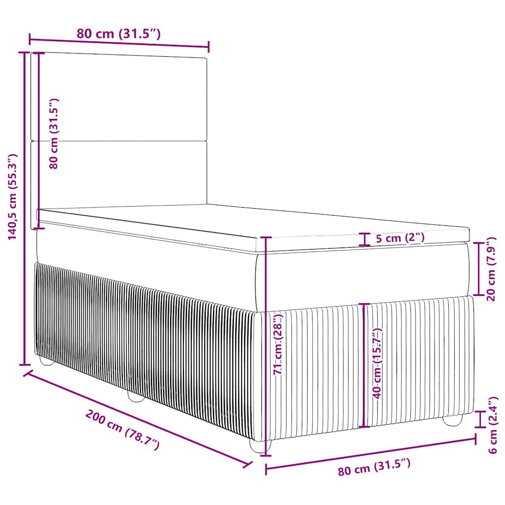 Box spring krevet s madracem tamnosivi 80 x 200 cm baršunasti