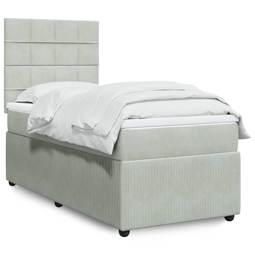 Box spring krevet s madracem svjetlosivi 90x190 cm baršunasti