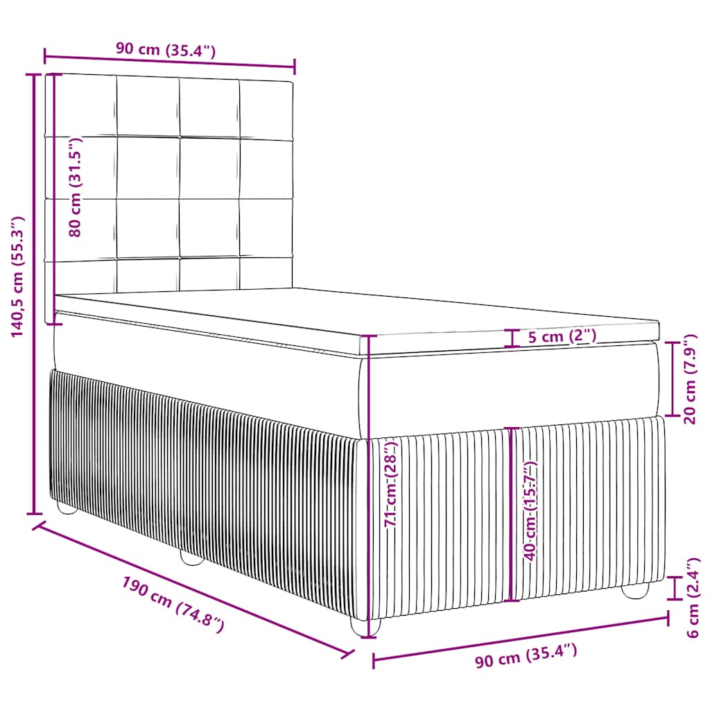 Box spring krevet s madracem crni 90x190 cm baršunasti