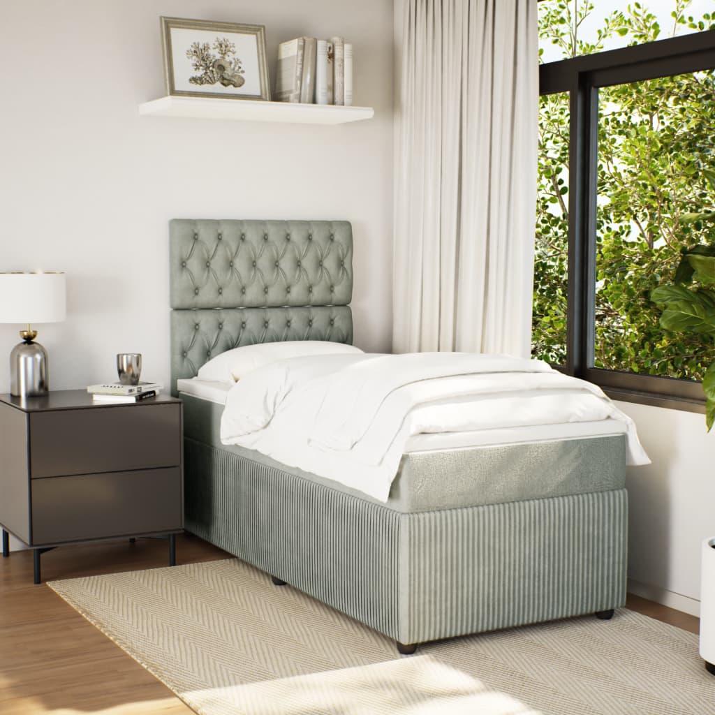 Box spring krevet s madracem svjetlosivi 90x190 cm baršunasti