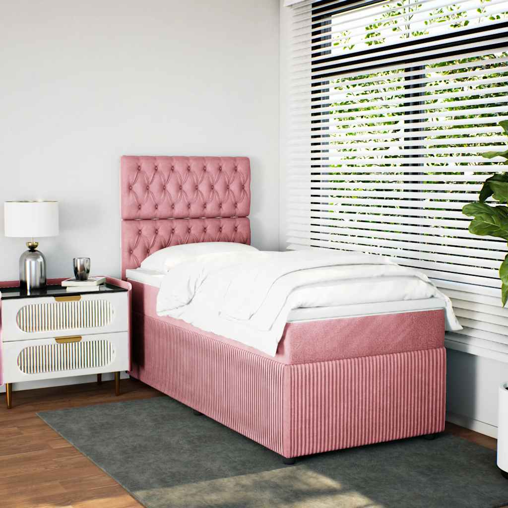 Box spring krevet s madracem ružičasti 90x190 cm baršunasti