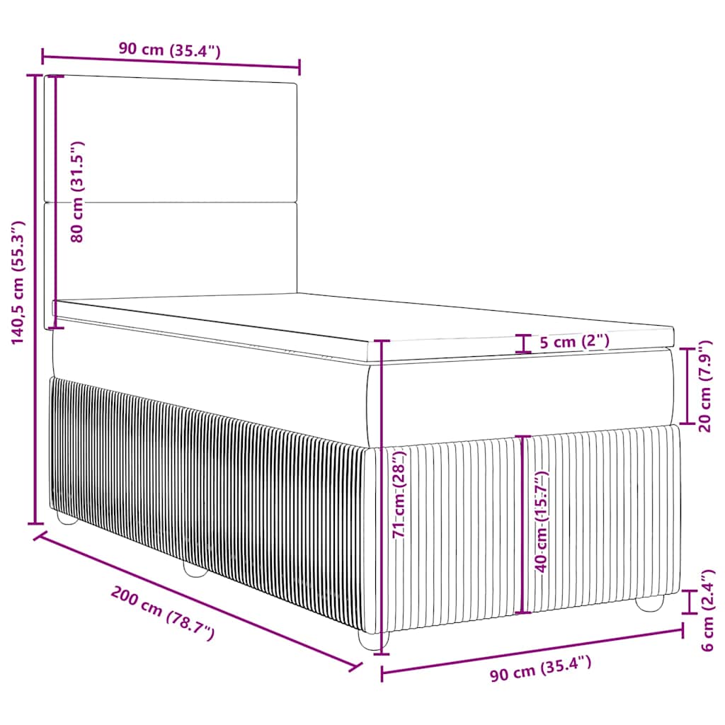 Box spring krevet s madracem ružičasti 90x200 cm baršunasti