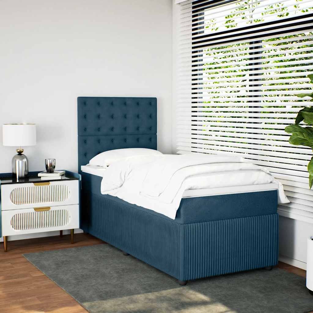 Box spring krevet s madracem tamnoplavi 90x200 cm baršunasti