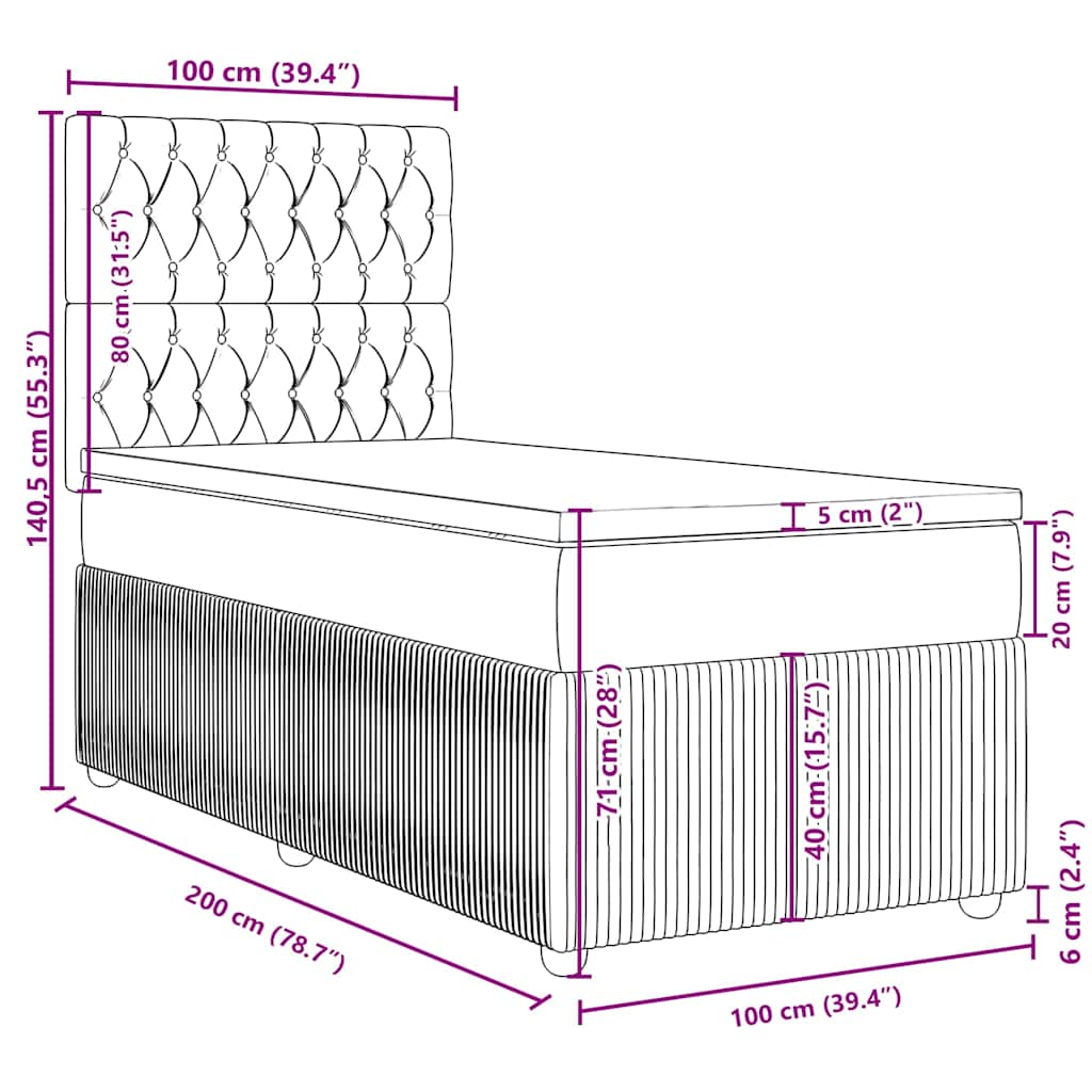 Box spring krevet s madracem crni 100x200 cm baršunasti