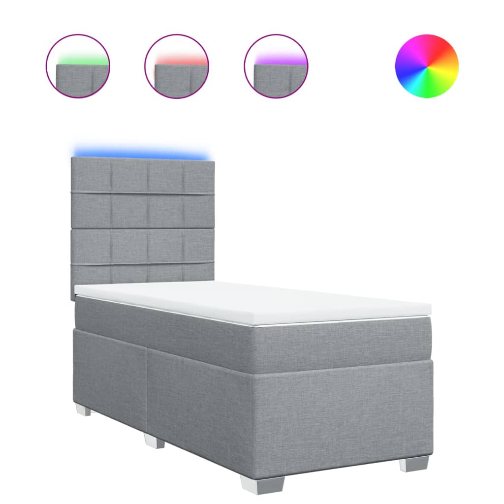 Box spring krevet s madracem svjetlosivi 90x190 cm od tkanine