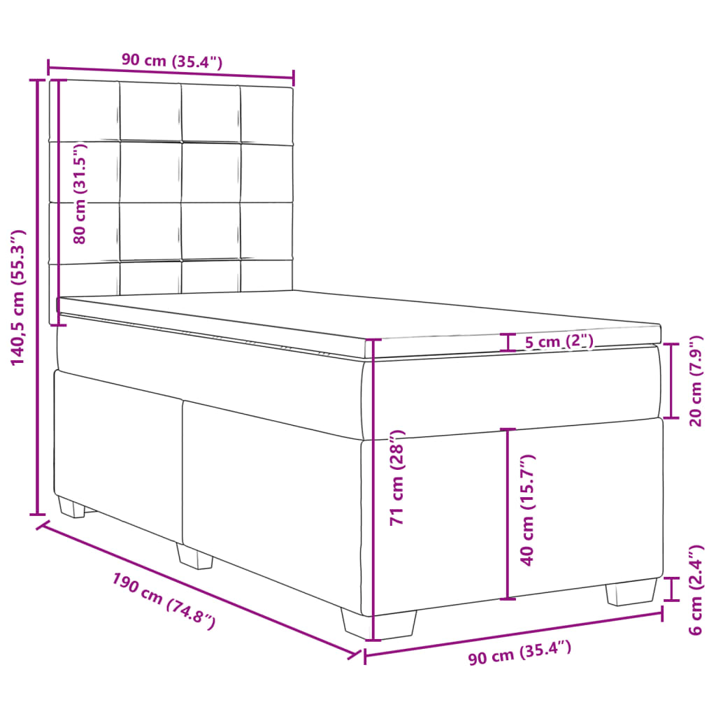 Box spring krevet s madracem svjetlosivi 90x190 cm od tkanine