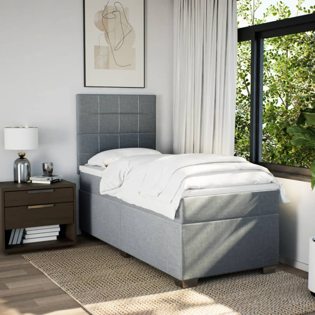 Box spring krevet s madracem svjetlosivi 90x190 cm od tkanine