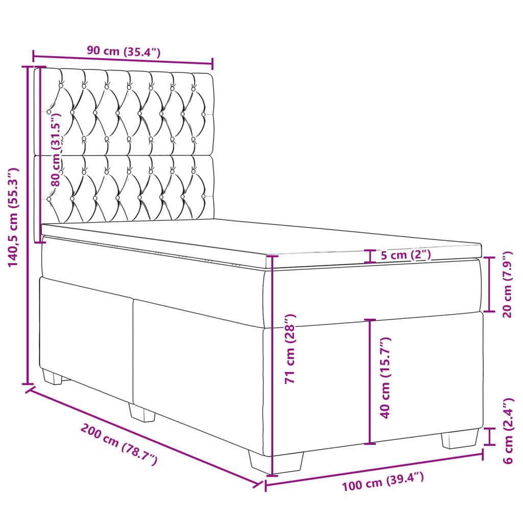 Krevet s oprugama i madracem krem 100 x 200 cm od tkanine
