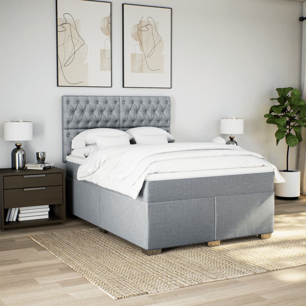 Krevet box spring s madracem svjetlosiva 160x200 cm tkanina