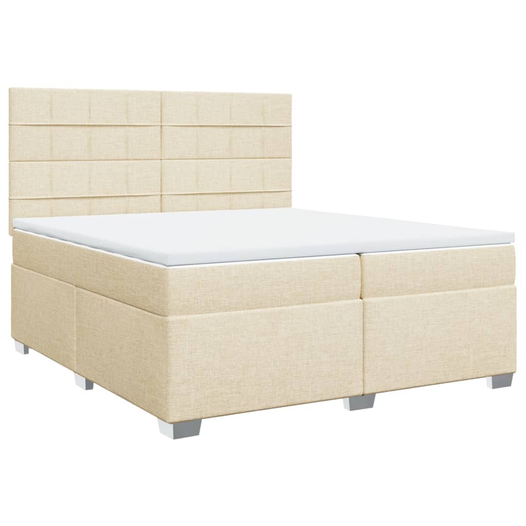 Krevet s oprugama i madracem krem 200 x 200 cm od tkanine