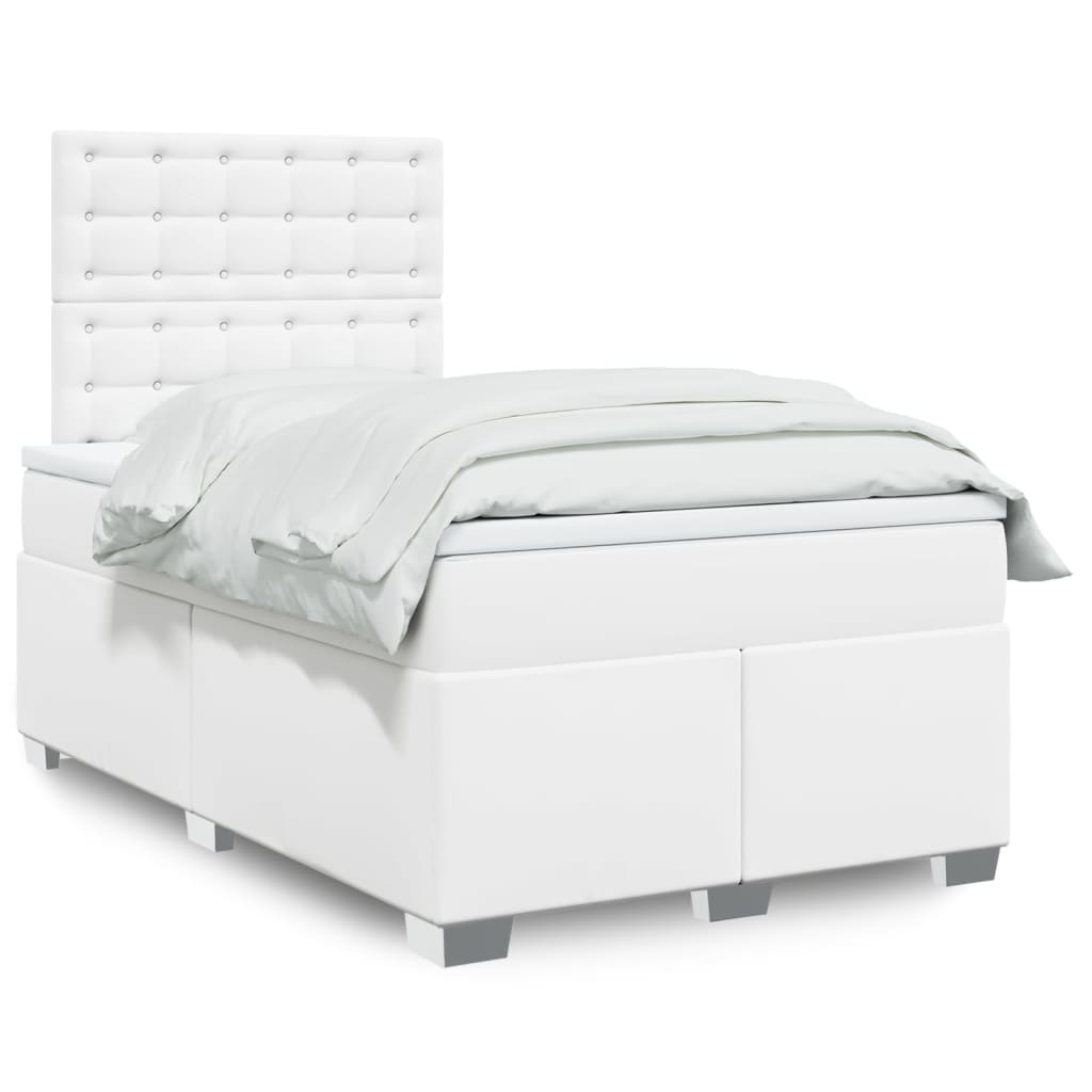 Krevet box spring s madracem bijeli 120x190 cm od umjetne kože