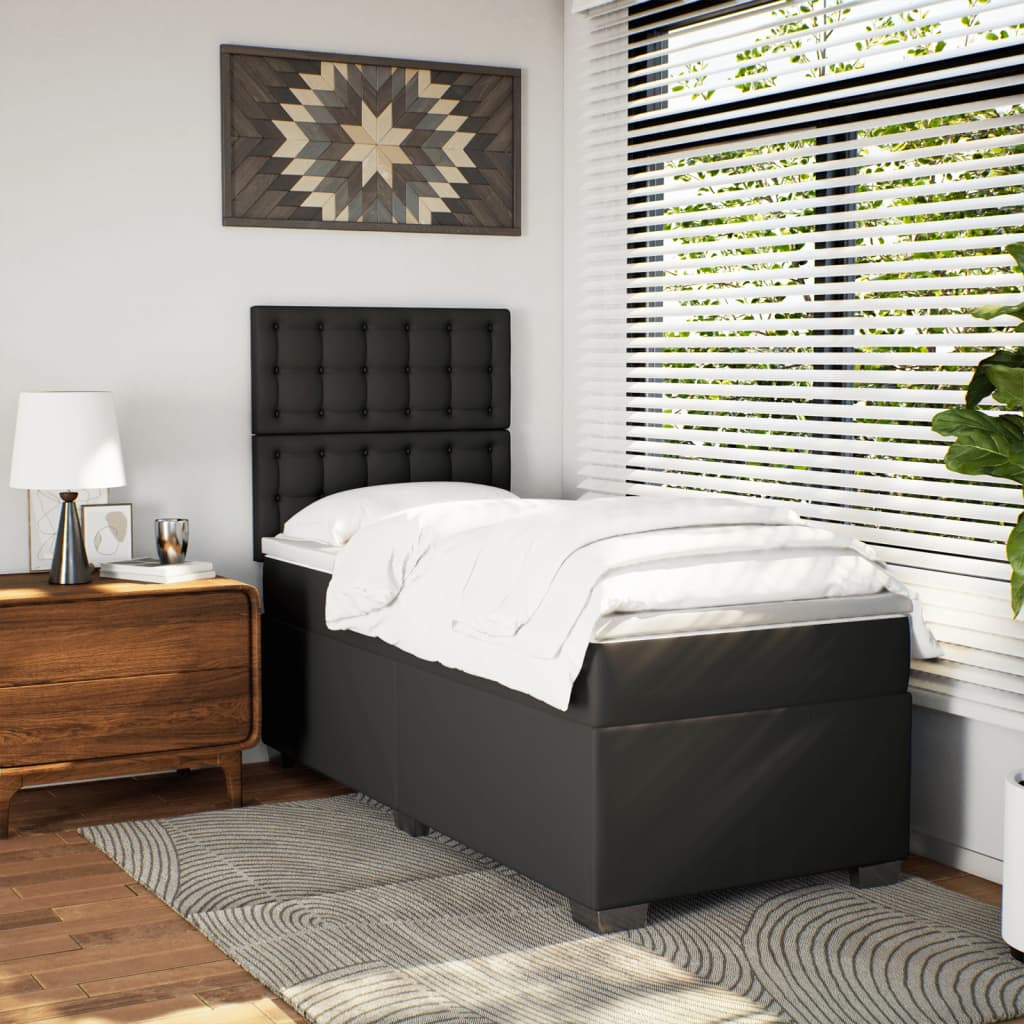 Krevet box spring s madracem crni za jednu osobu umjetna koža