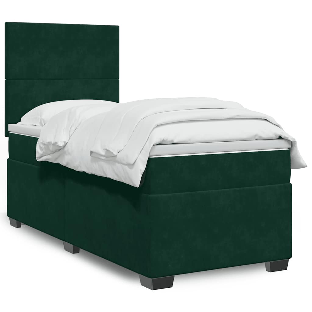 Box spring krevet s madracem tamnozeleni 90x190 cm baršunasti