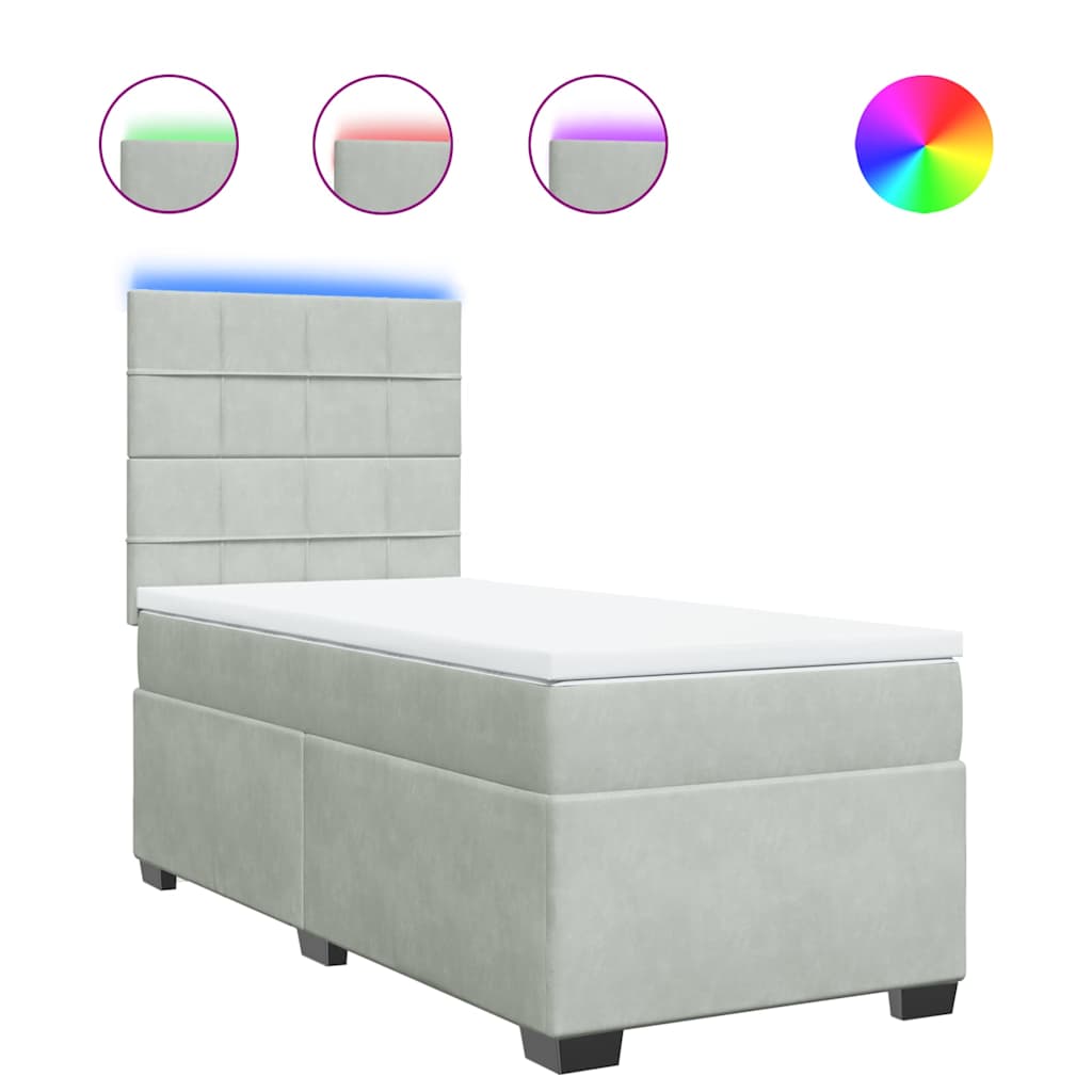 Box spring krevet s madracem svjetlosivi 90x190 cm baršunasti