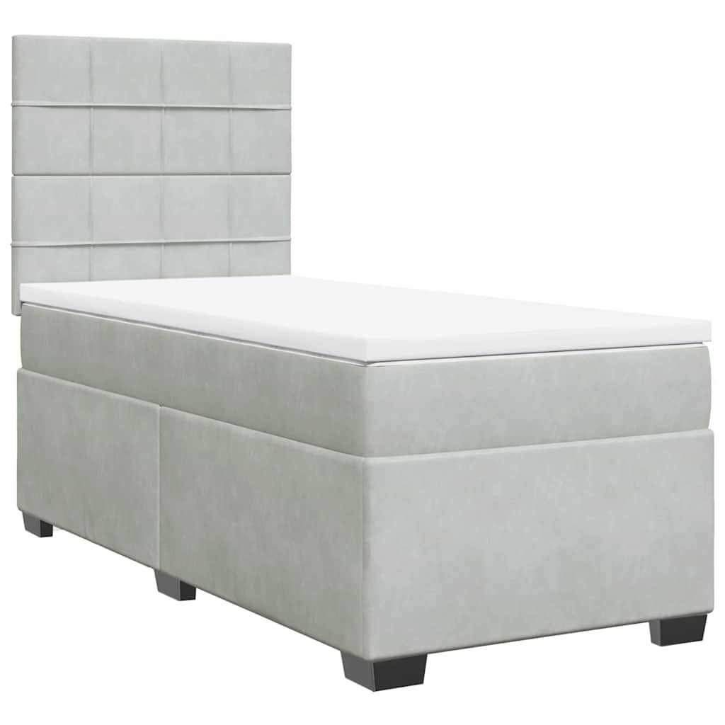 Box spring krevet s madracem svjetlosivi 90x190 cm baršunasti