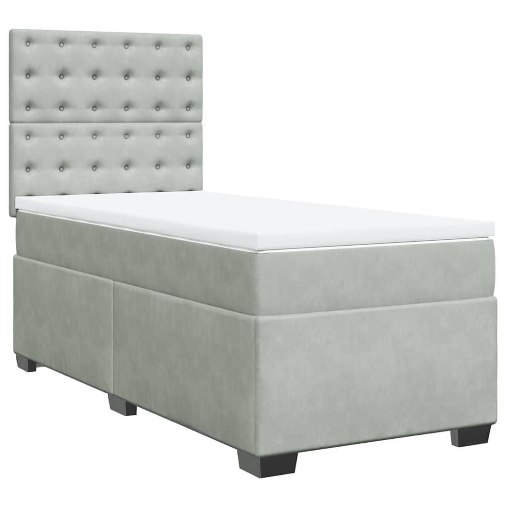 Box spring krevet s madracem svjetlosivi 90x190 cm baršunasti