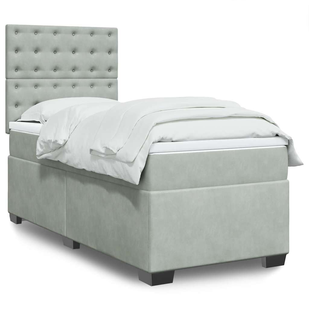 Box spring krevet s madracem svjetlosivi 90x190 cm baršunasti