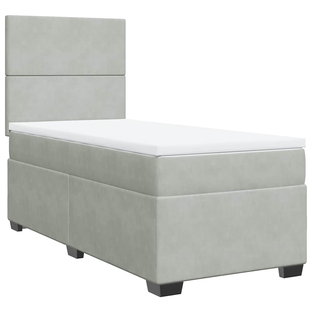 Box spring krevet s madracem svjetlosivi 90x190 cm baršunasti